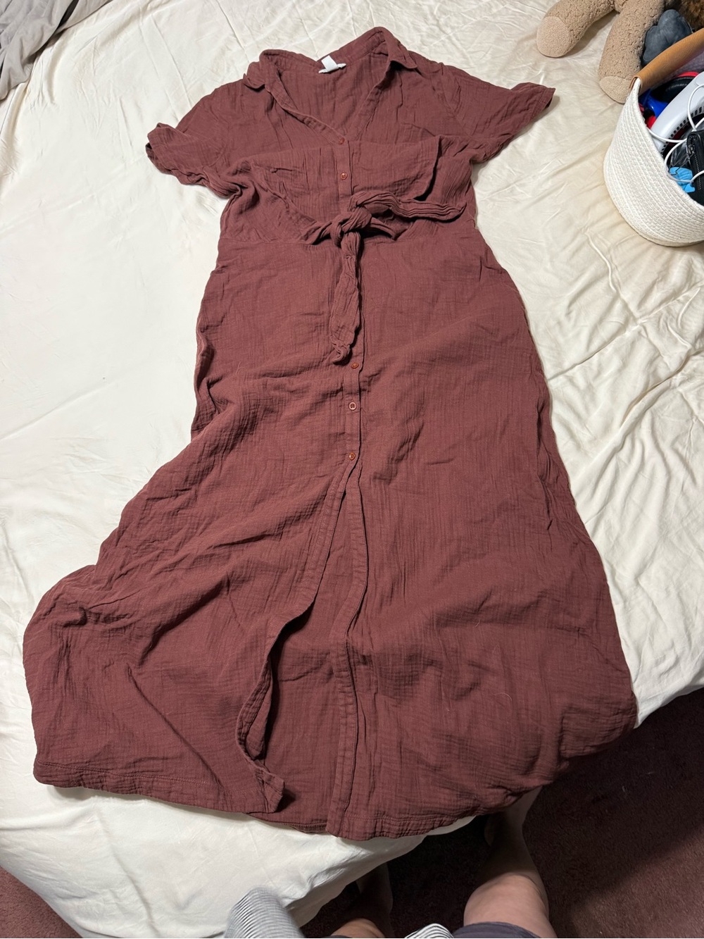 Caslon Button-Front Tie-Waist Maxi Dress - Burgundy - Picture 2 of 8